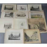 A group of 19th century etchings of the local Stamford area, including views of Burleigh House.