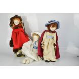 Three Royal Doulton dolls.