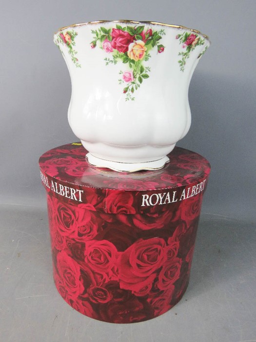A Royal Albert Old Country Roses planter in the original box.