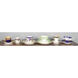 Six cup and saucer sets, including Cauldon china, Royal Crown Derby trio, Bistow, Dresden, Royal
