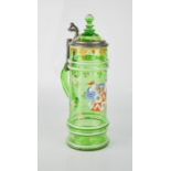 A German glass stein, hand painted with armorial crest.