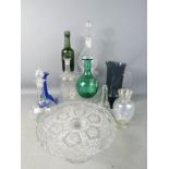 A group of glassware to include decanter etched with stars, decanter painted with flowers, a mid