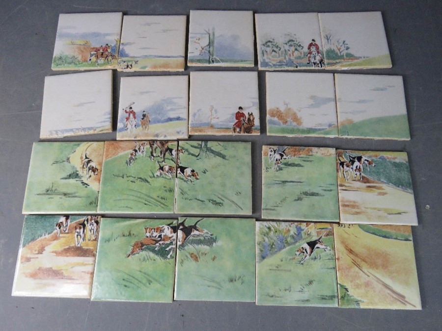 A set of five groups of four 1960s tiles depicting hunting scenes.