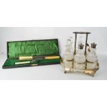 A Joseph Rodgers & Sons of Sheffield cruet set, silver plated, together with a boxed carving set.