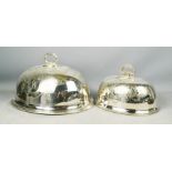 Two Edwardian silver plated domed meat covers, engraved with the initial W.