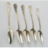 A set of five silver tea spoons, 4.09toz.