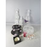 A group of glass, crystal, ceramics, to include decanter, paperweights, cake stand etc.