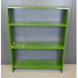 A green painted pine shelving unit / bookcase, 103 by 26 by 130cm.