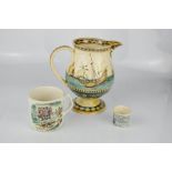 A comical mug 'For To Go to Widecombe Fair' an antique ointment jar for the Cure of Gout and