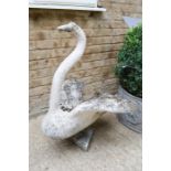 A reconstituted stone swan garden ornament.