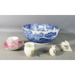 A Copeland Spode blue and white bowl, and Victorian lustre cup and saucer.