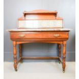 A marble top washstand with tiled splash back, 106 by 53 by 116cm.