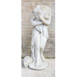 An antique reconstituted stone full size statue of a maiden.