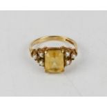 A 9ct gold, citrine and seed pearl ring, size N, 3.8g.