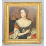 An 18th century portrait of Mary II, oil on canvas in period frame with provenance verso; Thorpe