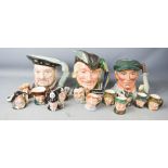 Royal Doulton character jugs: The London Bobby, Long John Silver, Sancho Panca, Merlin and