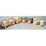 Royal Doulton character jugs: North American Indian, Sairey Gamp, The Gardener, The Poacher, Dick