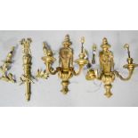 A pair of Empire style gilt bronze wall lights, and a wall light A/F in the form of a quiver of