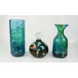 Mdina glass paperweight and two Mdina vases.