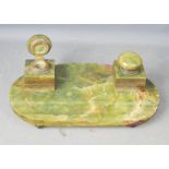 A 19th century green agate desk inkwell.