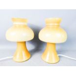 A pair of retro glass table lamps, together with a similar 1950s ceiling light.