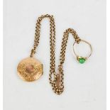 A 9ct gold locket pendant and chain necklace, locket unmarked, engraved with chased work.