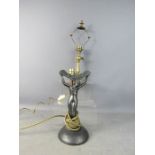 An Art Nouveau lamp base in the form of a female figure, 26cm high, and a brass table lamp circa