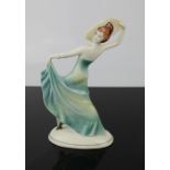 An Art Deco style Katzhütte figure of a woman, 13cm high.