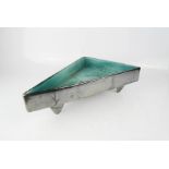 A triangular mid-century dish with turquoise glazed interior.