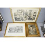 A group of various pictures, to include prints, oil on canvas of flowers, an oiliograph portrait and