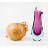 A Studio vase and studio Murano glass vase in pink and blue.