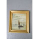 A 19th century oil on canvas, boats in calm seas, monogrammed, 35 by 40cm.