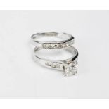 A white gold and diamond solitaire ring, approximately one ct diamond, together with a white gold