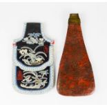 A Japanese 19th century tooled leather purse, and Chinese lady's purse circa 1980, 14cm high.