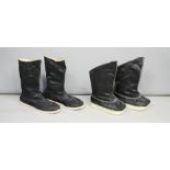 Two pairs of Chinese boots, Mandarin class, circa 1920, in black silk, one pair with soles 21cm
