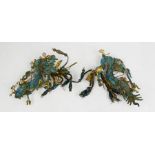 A pair of 19th Century Chinese Phoenix form hair ornaments, composed of gilt metal and kingfisher