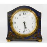 A Chinoiserie lacquered and painted mantle clock, with eight day movement and Arabic dial, the