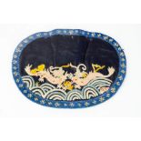 A 19th century Chinese purse, sanlan (three blues), embroidered with confronting dragons, 12 by