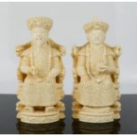 A pair of 19th century Chinese ivory carved Emperor and Empress, circa 1880, signatures to the