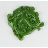 A Chinese heitian natural green jade carved pendant.