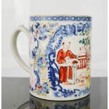 A late 18th / early 19th century Chinese stoneware glazed mug, polychrome figural scene to the