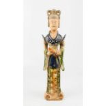 A terracotta glazed figure of a Chinese woman, 33cm high.