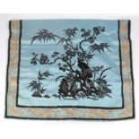 A 19th century Chinese hand embroidered panel, Tai locks plum blossom and a couched border, 37 by