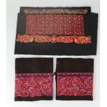 Three Miao Minority hand embroidered panels from Southern China, one having finely embroidered