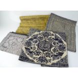 Assorted Cross stitch and painted panels, together with a mid 19th century Japanese obi meiji era (