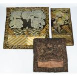 A group of rank badge panels with an unusual early 20th century bade with metallic couching and