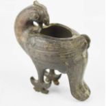 A Chinese bronze censor in the form of a bird, cast with decoration, 14½cm high.