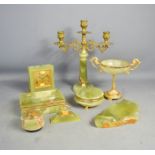 A group onyx collectables to include cigarette box, clock, ashtray, candlestick etc.