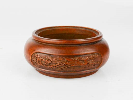 A Chinese boxwood carved brush wash.