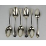 A set of six silver serving spoons, engraved with owners initials I.H.M. London 1795, Peter & Anne